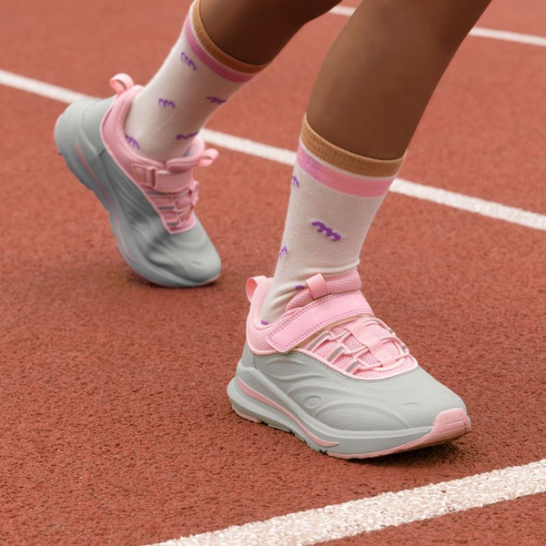 [DuraPlay Flex] Kids Protective High-Density Upper Running Shoes with Reflective Tape - LIGHT GREY PINK - 6